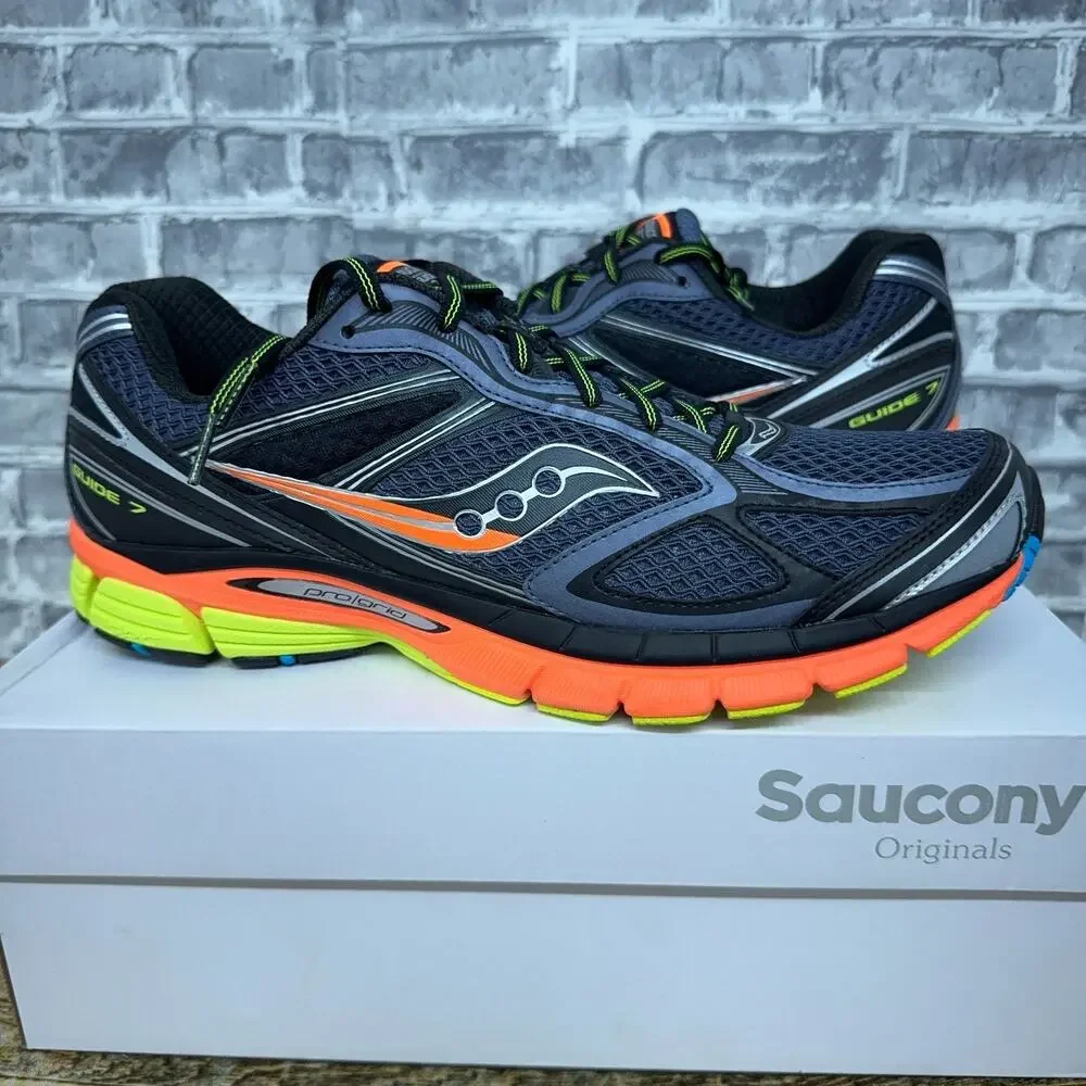 Saucony ProGrid Guide 7 Grey Orange Lime Shoes Sneakers S70936-13 Mens 11 New